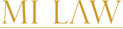 MI Law firm official logo graphic for legal practice branding, attorney services, and law firm website header.